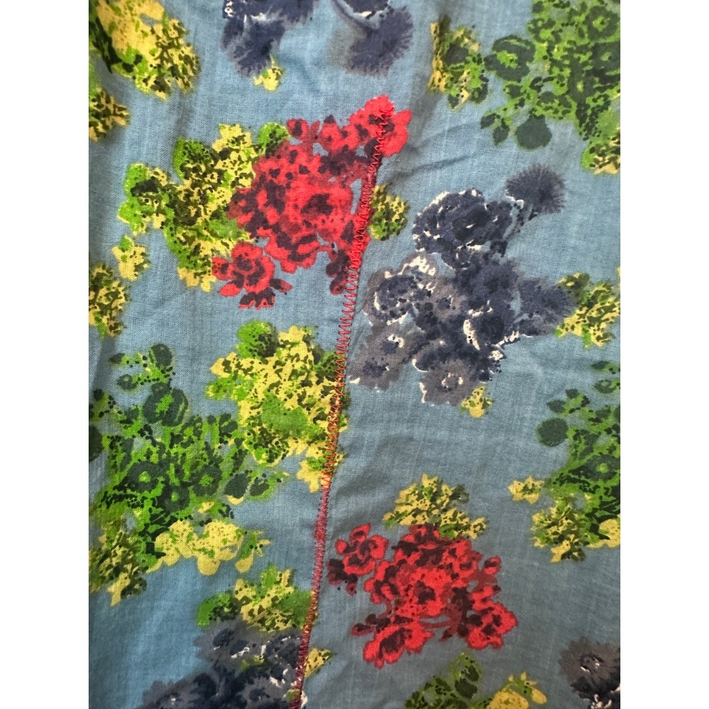 RU Women Blue Floral Western Pearl Snap‎ Shirt Cotton Pick Stitch Long Sleeve M - Picture 6 of 8